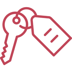 Key with tag icon in red